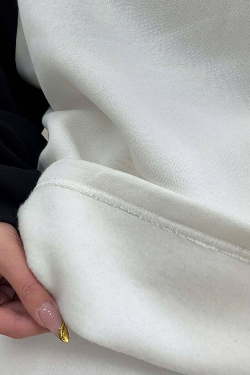 POLO NECK SWEATSHIRT+JOGGERS FLUFFY WOMEN SET WHITE-BLACK/BAZE - 6