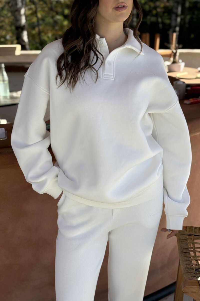 POLO NECK SWEATSHIRT+JOGGERS FLUFFY WOMEN SET WHITE-E BARDHE - 4