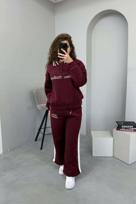 SET ME PUSH BLUZË ME JAKË POLO+TUTA PËR FEMRA NË NGJYRË VISHNJË 