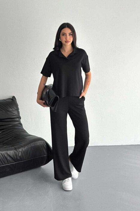 POLO NECK T-SHIRT + SWEATPANTS WOMAN SET BLACK/ E ZEZE - 5