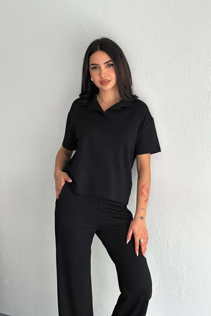 POLO NECK T-SHIRT + SWEATPANTS WOMAN SET BLACK/ E ZEZE - 6