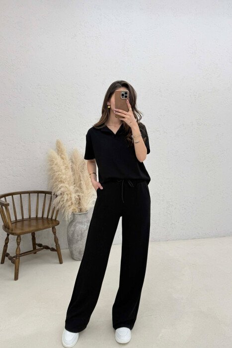 POLO NECK T-SHIRT + SWEATPANTS WOMAN SET BLACK/ E ZEZE - 1