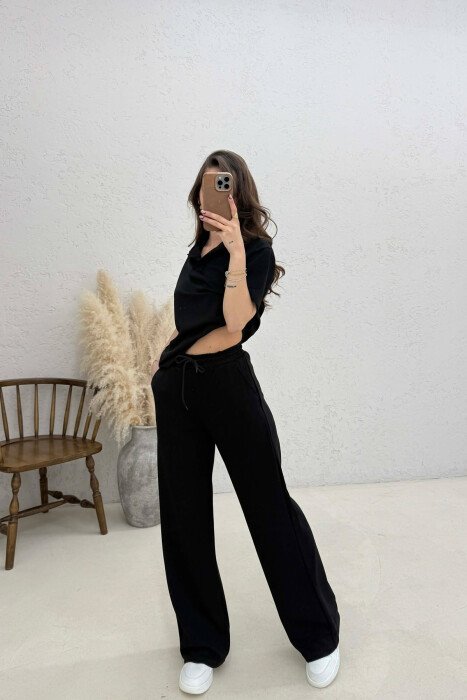 POLO NECK T-SHIRT + SWEATPANTS WOMAN SET BLACK/ E ZEZE - 3
