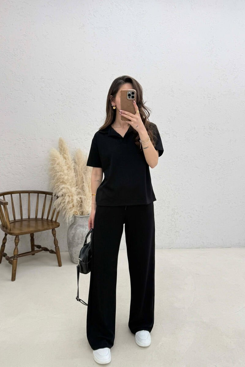 POLO NECK T-SHIRT + SWEATPANTS WOMAN SET BLACK/ E ZEZE - 2
