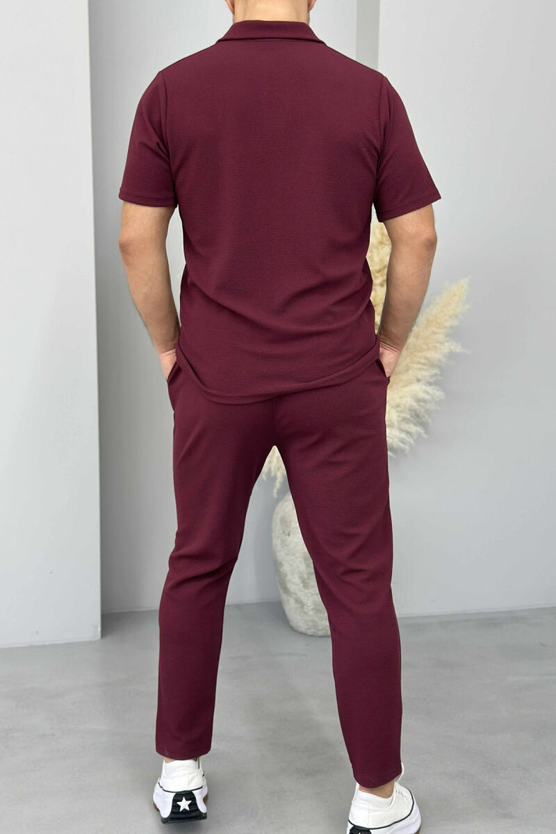 POLO NECK T-SHIRT+PANTS ONE COLOR MEN SET BURGUNDY/VISHNJE - 4