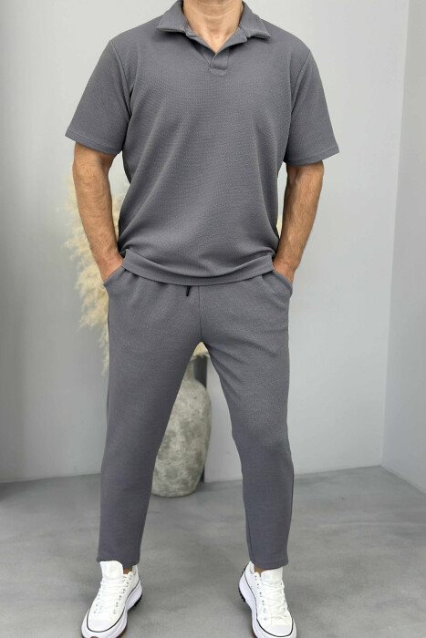 POLO NECK T-SHIRT+PANTS ONE COLOR MEN SET GREY/GRI 