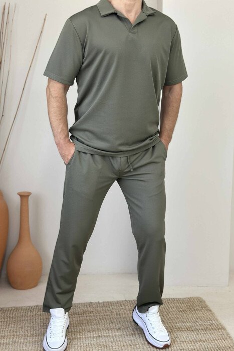 POLO NECK T-SHIRT+SWEATPANTS ONE COLOR MEN SET OLIVE/ULLI 