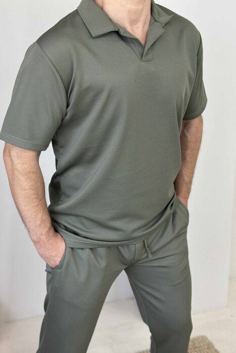 POLO NECK T-SHIRT+SWEATPANTS ONE COLOR MEN SET OLIVE/ULLI - 3