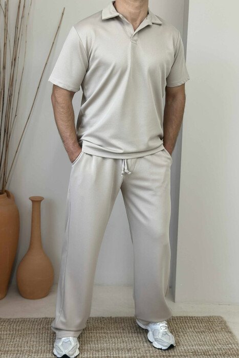 POLO NECK T-SHIRT+SWEATPANTS SIMPLE MEN SET BEIGE/BEZHE - 1