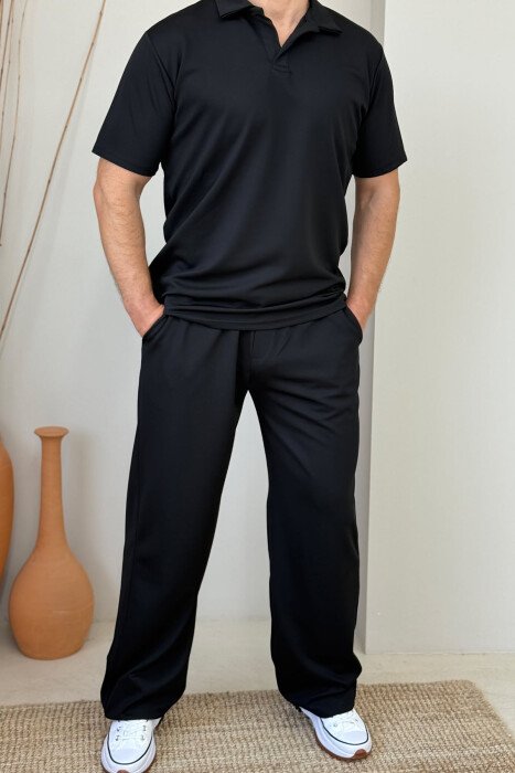 POLO NECK T-SHIRT+SWEATPANTS SIMPLE MEN SET BLACK/ E ZEZE - 1