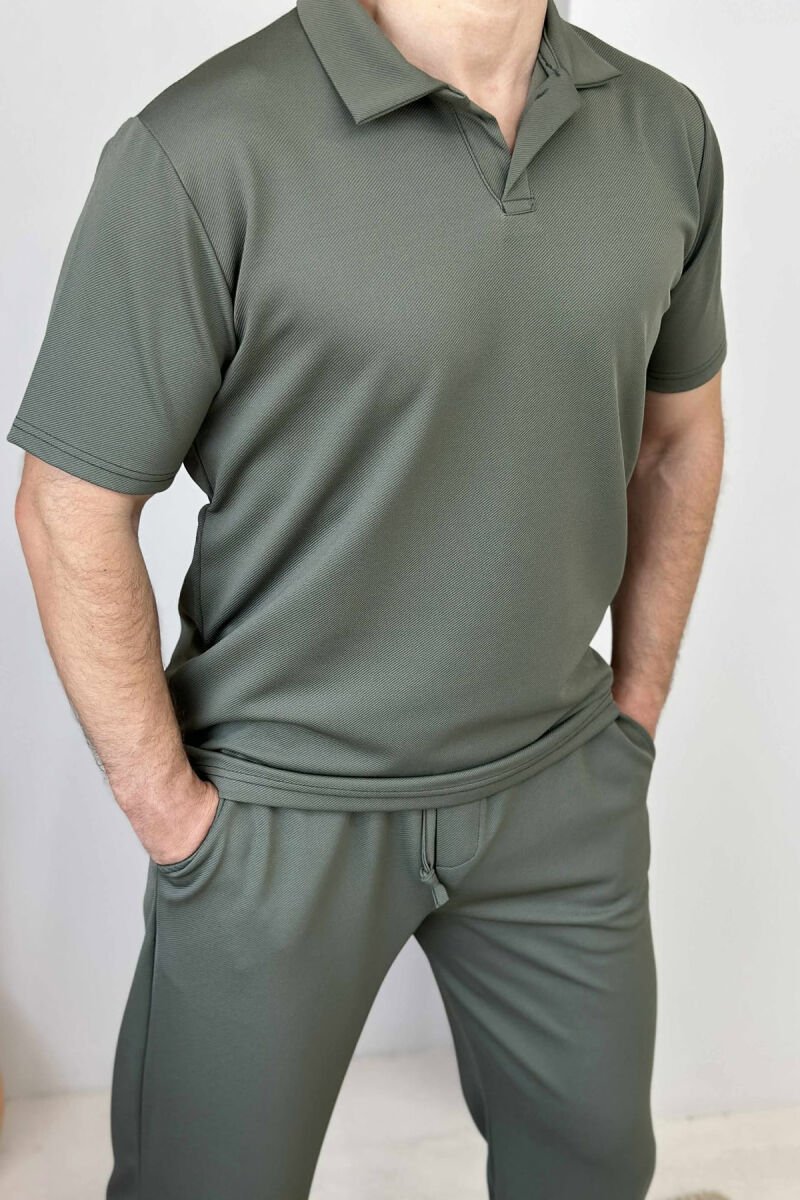 POLO NECK T-SHIRT+SWEATPANTS SIMPLE MEN SET GREEN/JESHILE - 4