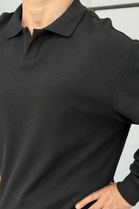 POLO NECK TEXTURED MEN SWEATSHIRT BLACK/ E ZEZE - 3