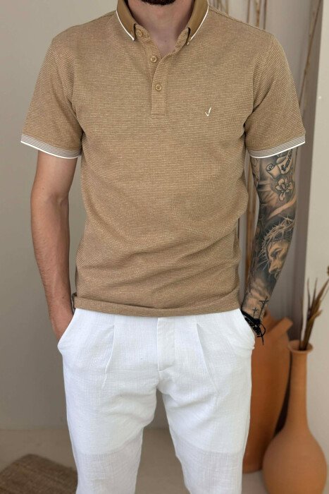 POLO NECK TEXTURED MEN T-SHIRT BEIGE/BEZHE - 2