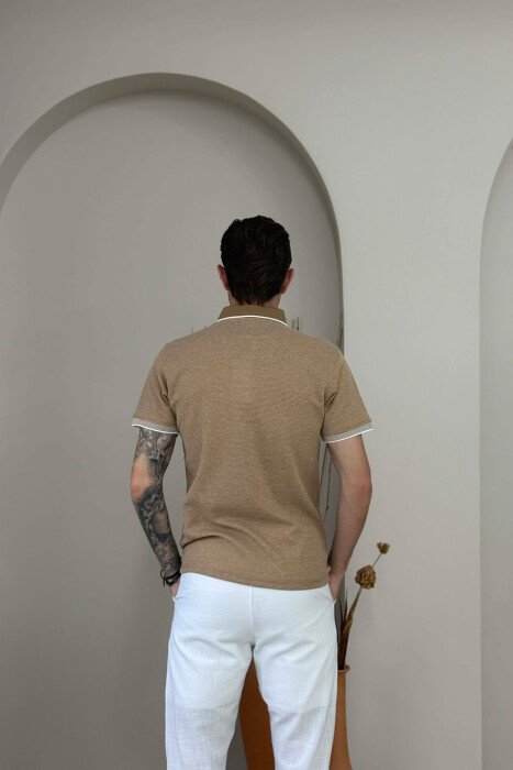POLO NECK TEXTURED MEN T-SHIRT BEIGE/BEZHE - 4