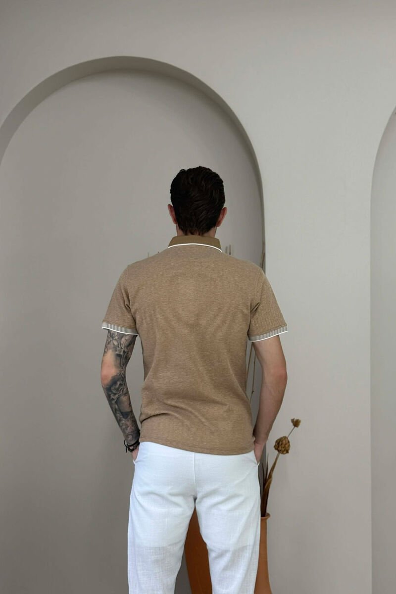 POLO NECK TEXTURED MEN T-SHIRT BEIGE/BEZHE - 4