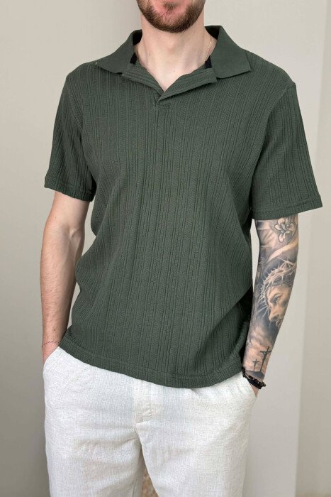 POLO NECK TEXTURED MEN T-SHIRT GREEN/JESHILE - 2