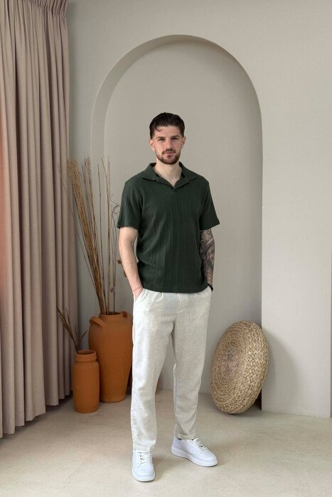 POLO NECK TEXTURED MEN T-SHIRT GREEN/JESHILE - 3