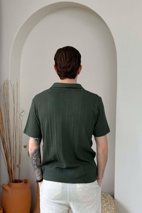 POLO NECK TEXTURED MEN T-SHIRT GREEN/JESHILE - 4