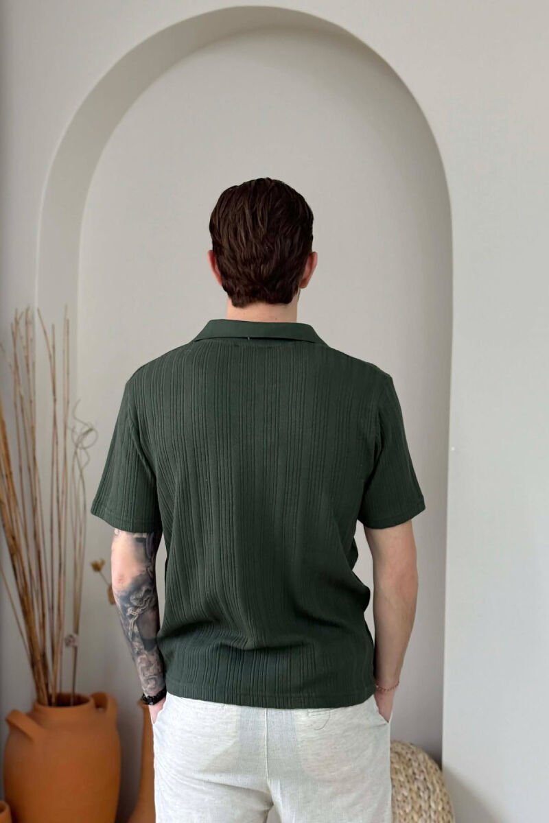 POLO NECK TEXTURED MEN T-SHIRT GREEN/JESHILE - 4
