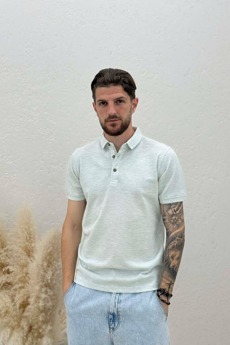 POLO NECK TEXTURED MEN T-SHIRT MINT/MENTE - 1