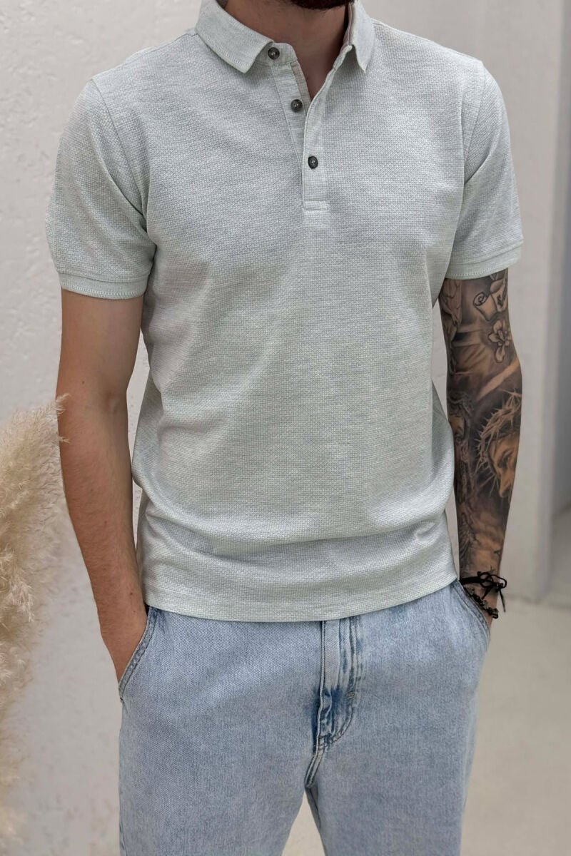 POLO NECK TEXTURED MEN T-SHIRT MINT/MENTE - 2