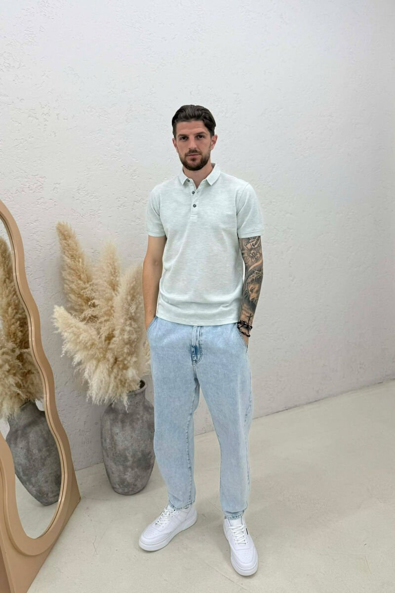 POLO NECK TEXTURED MEN T-SHIRT MINT/MENTE - 3