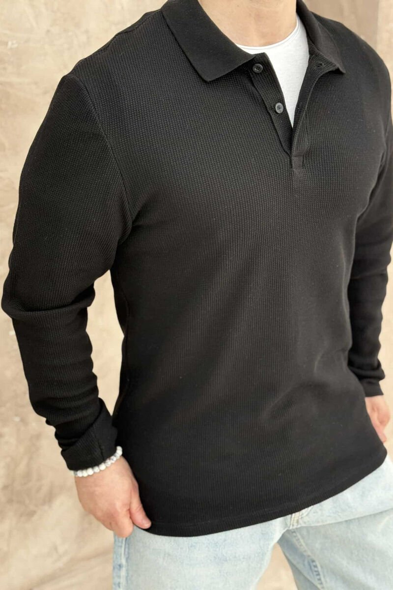 POLO NECK TEXTURED ONE COLOR MEN SWEATSHIRT BLACK/ E ZEZE - 2