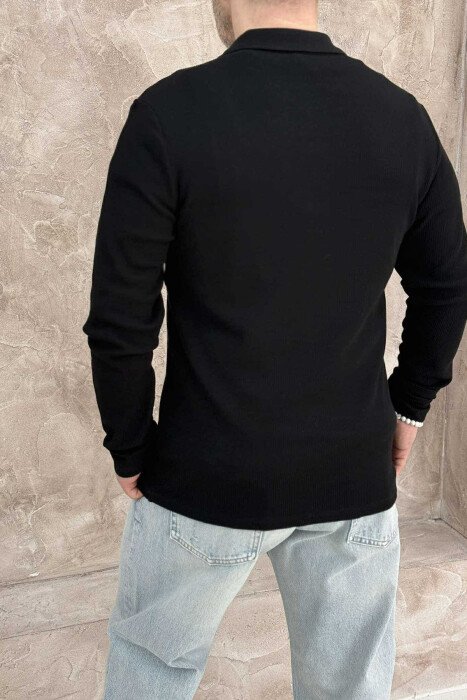 POLO NECK TEXTURED ONE COLOR MEN SWEATSHIRT BLACK/ E ZEZE - 3