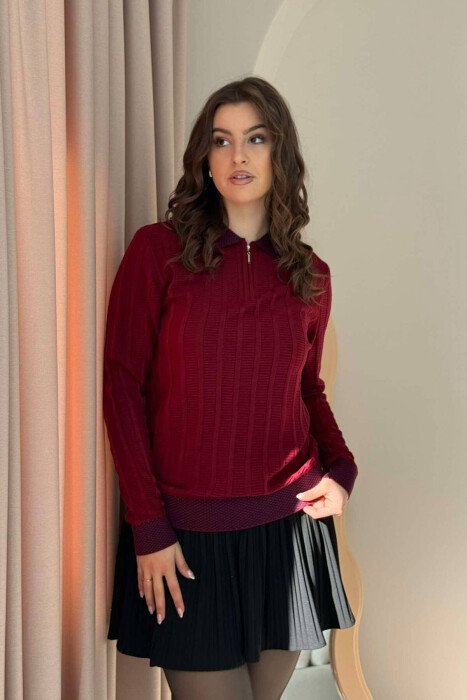 POLO NECK WOMEN SWEATER BURGUNDY/VISHNJE - KLAUDIO FASHION