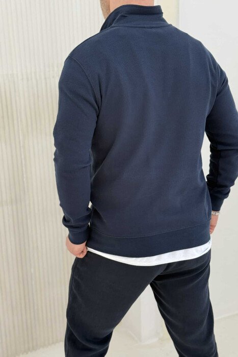 POLO NECK ZIPPER ONE COLOR MEN SWEATSHIRT DARK BLUE/BEE - 3