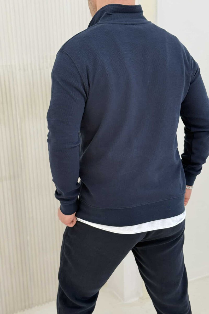 POLO NECK ZIPPER ONE COLOR MEN SWEATSHIRT DARK BLUE/BEE - 3