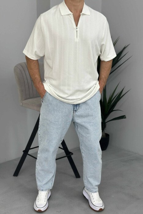 POLO NECK ZIPPERED MEN T-SHIRT WHITE-E BARDHE - 