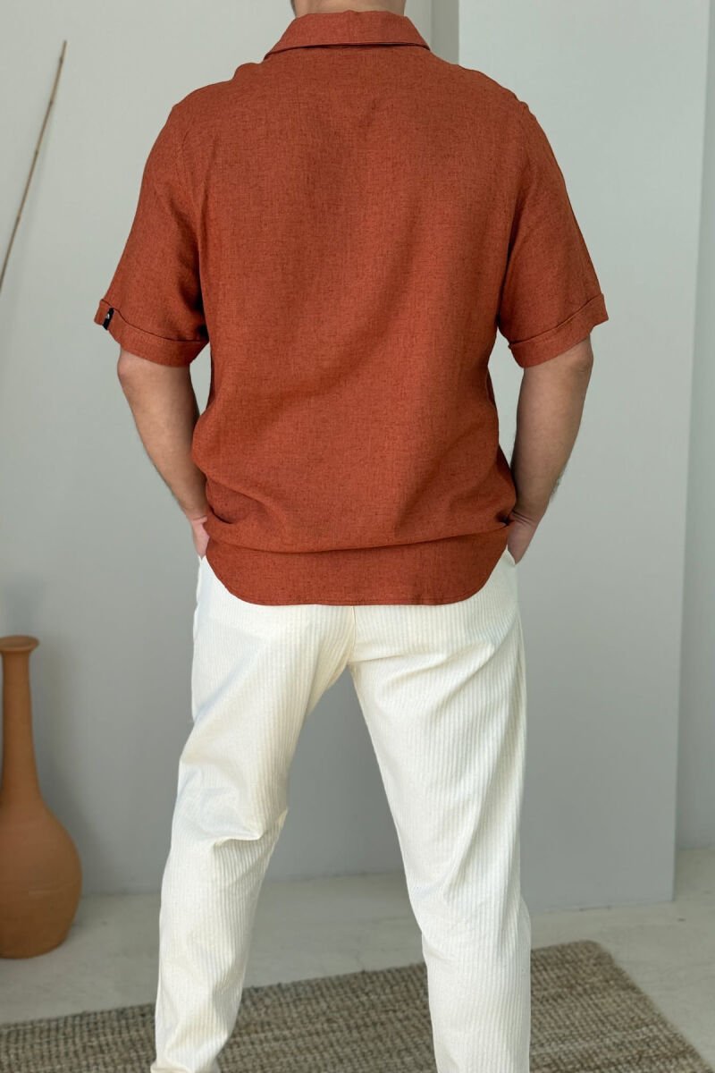 POLO NECK ZIPPERED ONE COLOR MEN T-SHIRT BRICK/TULLE - 3