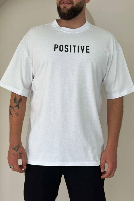 POSITIVE ONE COLOR MEN T-SHIRT WHITE-E BARDHE - KLAUDIO FASHION