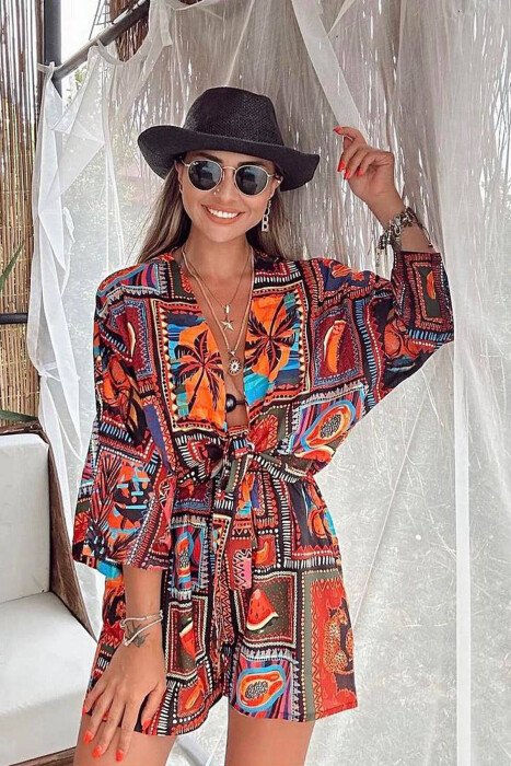 PRINTED SHIRT+SHORTS WOMEN SET MULTIPLE/SHNGJ - 1