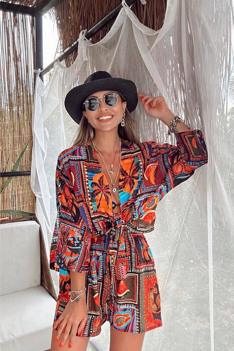 PRINTED SHIRT+SHORTS WOMEN SET MULTIPLE/SHNGJ - 3
