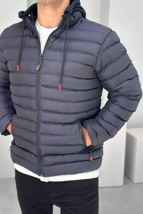 PUFFER ONE COLORE MEN JACKET DARK BLUE/BEE - KLAUDIO FASHION