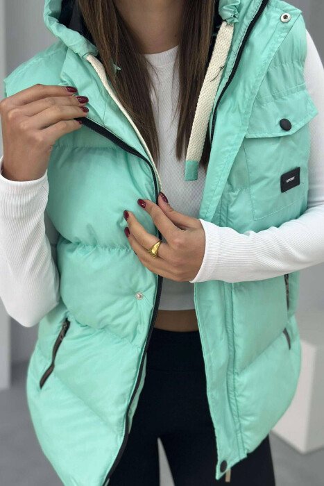 PUFFER SIMPLE WOMEN VEST MINT/MENTE - KLAUDIO FASHION