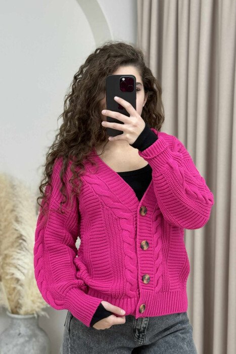 PULOVËR E THJESHTË NJË NGJYRËSHE E THURRUR PËR FEMRA NË NGJYRË CIKLAMI - 3