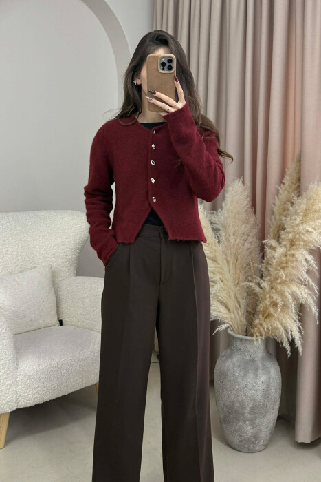PULOVËR E THJESHTË NJË NGJYRËSHE PËR FEMRA NË NGJYRË VISHNJË - 4