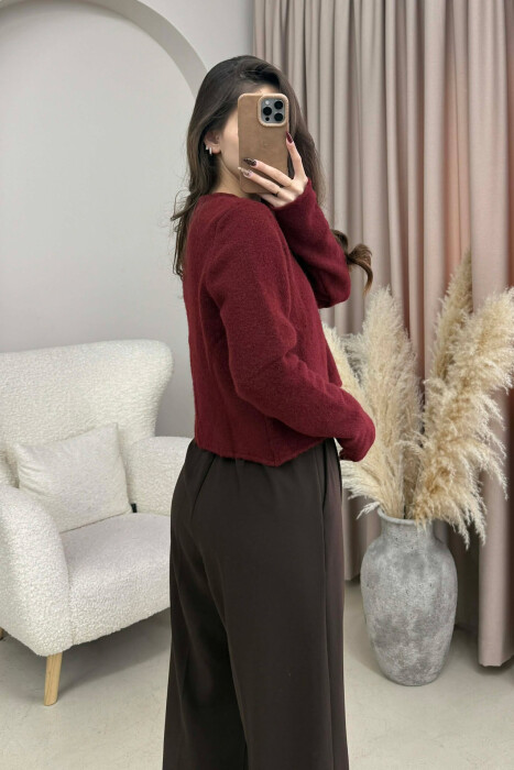 PULOVËR E THJESHTË NJË NGJYRËSHE PËR FEMRA NË NGJYRË VISHNJË - 8