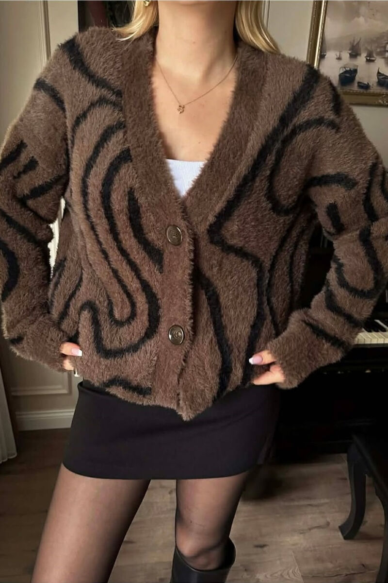 PULOVER E THURRUR ME BUTONA PER FEMRA NE NGJYRE KAFE - 4