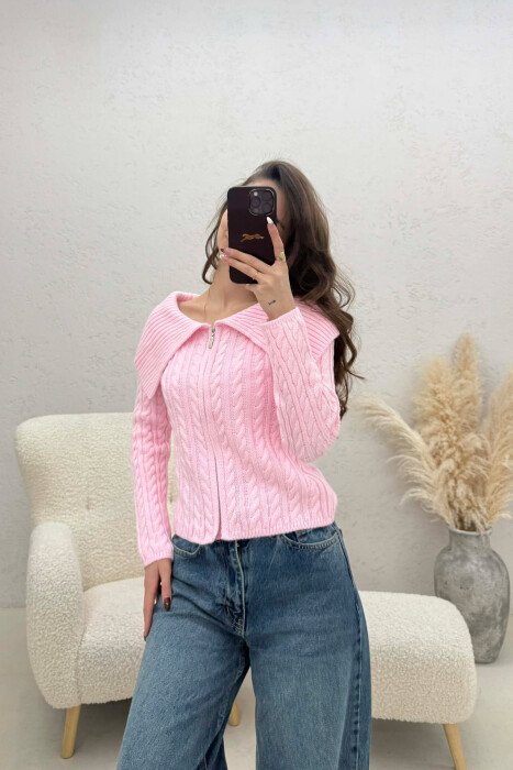 PULOVER E THURRUR NJE NGJYRESHE ME ZINXHIR PER FEMRA NE NGJYRE ROZE - 1