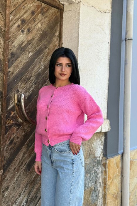 PULOVER ME BUTONA ZEMRE NE NGJYRE ROZE - 5