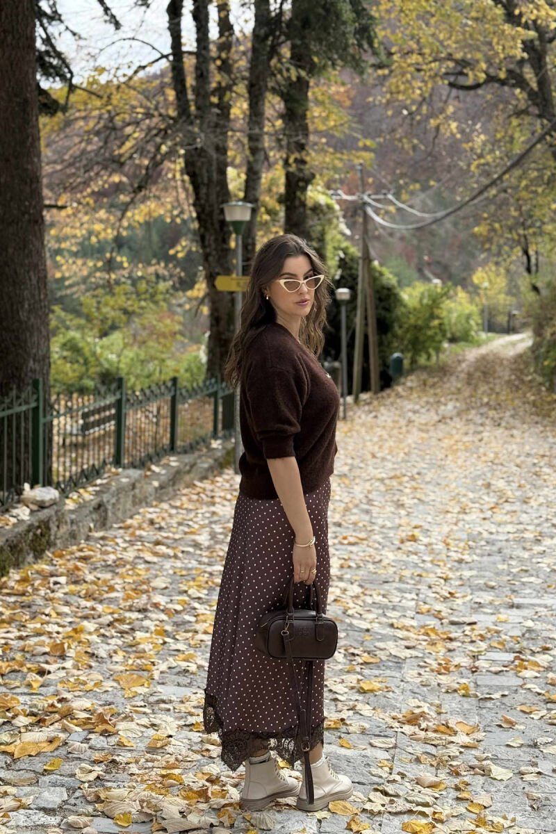 PULOVËR ME MËNGË TË SHKURTRA DHE KOPSA ME DETAJIN E YLLIT TË DETIT PËR FEMRA NË NGJYRË KAFE TË ERRËT - 3