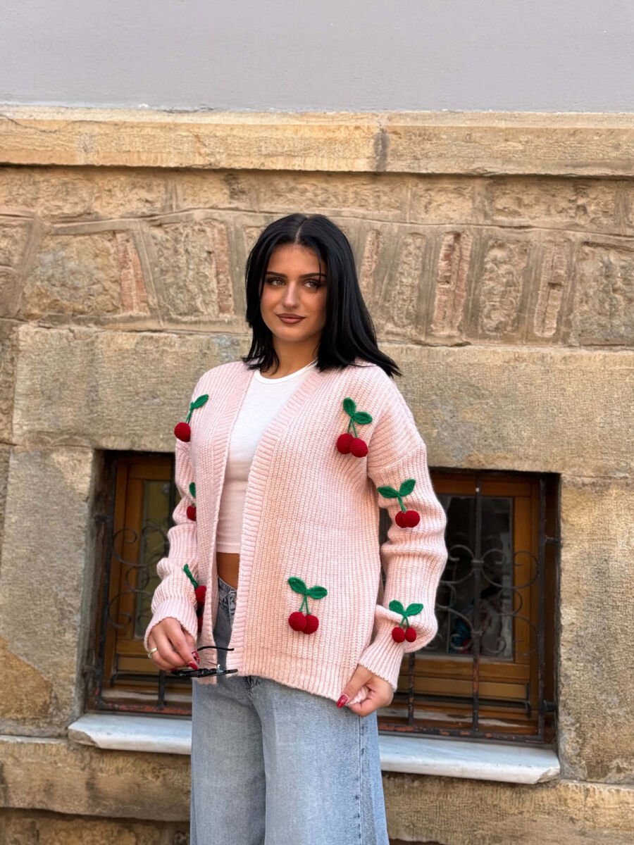 PULOVER NJE NGJYRESHE ME DETAJIN E QERSHIVE PER FEMRA NE NGJYRE ROZE - 5