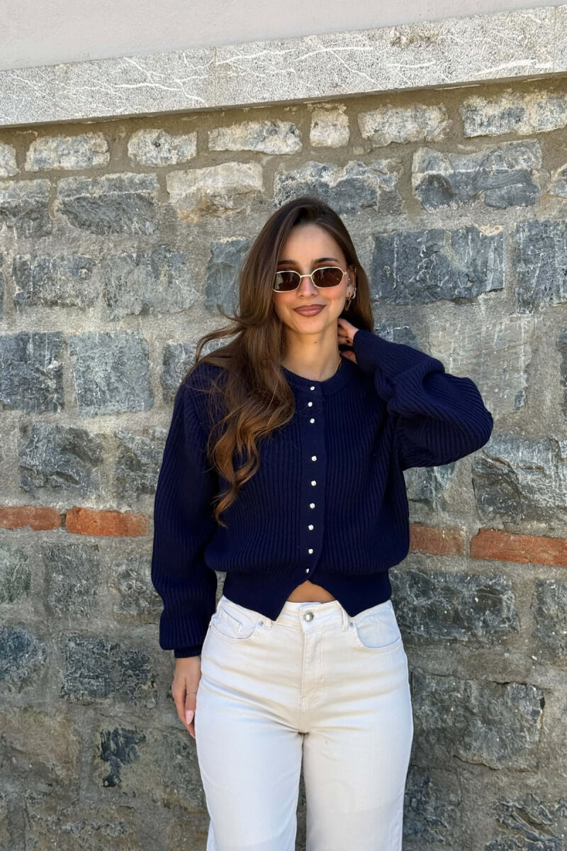 ONE COLOR ROUND NECK WOMAN CARDIGAN BLUE/BLU - 1
