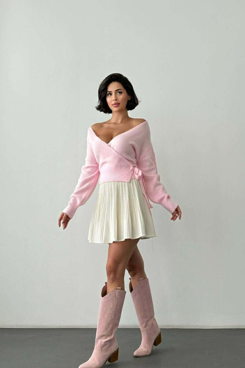 PULOVER NJE NGJYRESHE ME LIDHESE PER FEMRA NE NGJYRE ROZE - 2