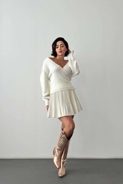 PULOVER NJE NGJYRESHE ME LIDHESE PER FEMRA NE NGJYRE TE BARDHE - KLAUDIO FASHION