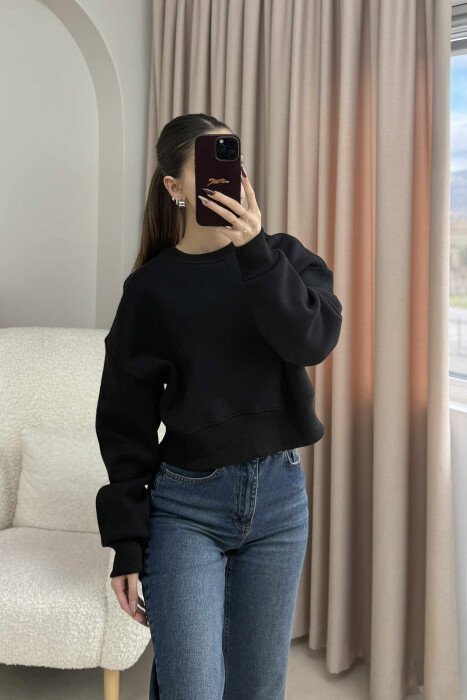 BLUZË PAMBUKU ME PUSH PËR FEMRA NË NGJYRËN E ZEZË - 3